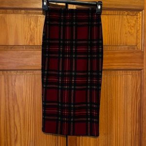 Red Plaid Pencil Skirt